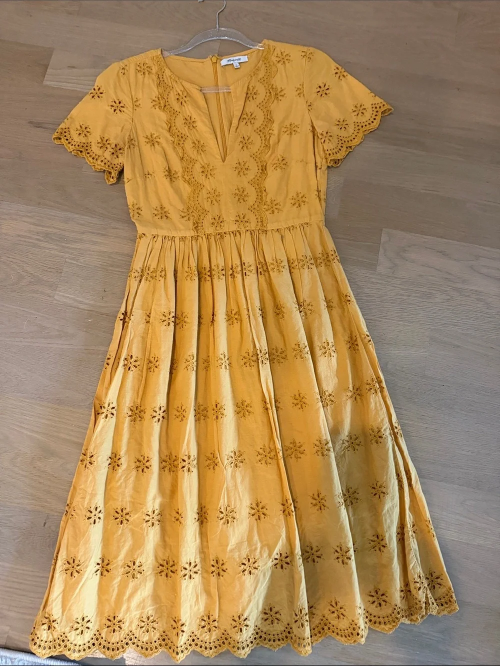 Madewell Mustard Eyelet V-Neck Mini Dress